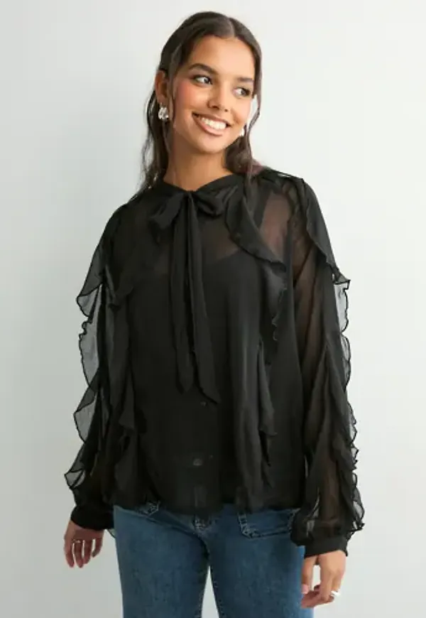 Only - Svart - Onltaryn Ls Romantic Ruffle Blouse
