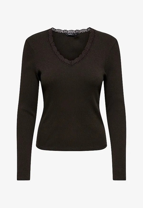 Only - Topp Onlsara Sharai L/S V-Neck Top Jrs - Brun