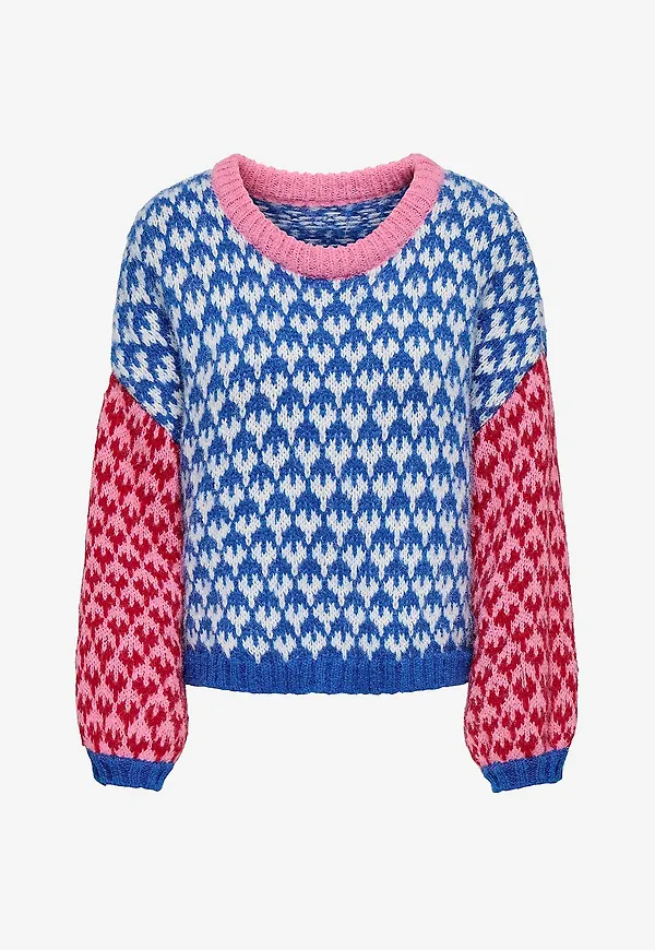 Only - Tröja Onlcaro Ls Pattern O-Neck Cc Knt - Rosa