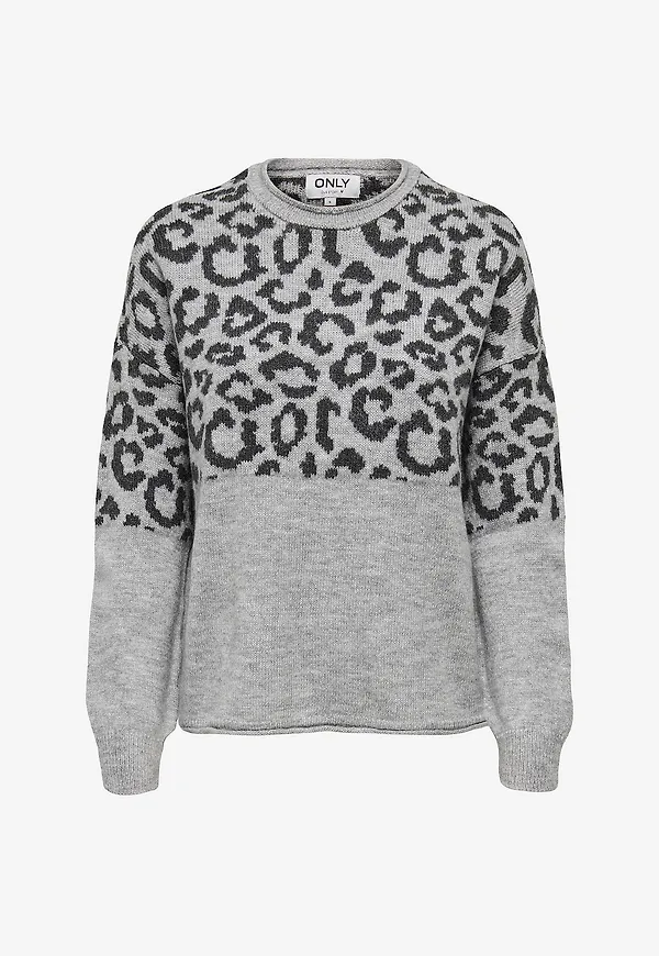 Only - Tröja onlJade Animal LS O-neck - Grå
