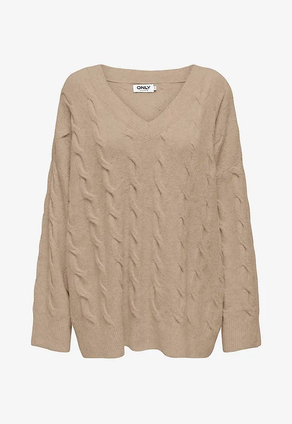 Only - Tröja onlJeanett Life L/S Cable V-neck CC - Beige
