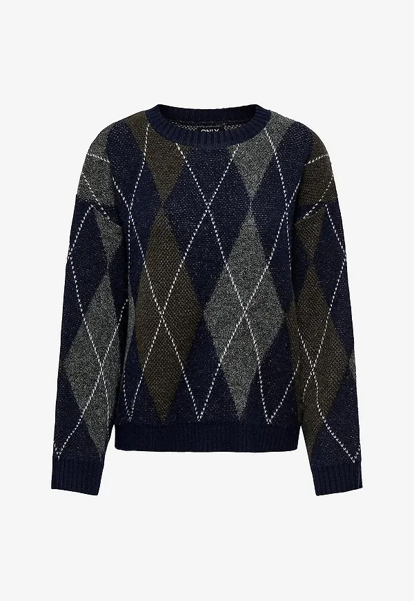 Only - Tröja Onlrhombus Argyle Pullover Knt - Blå