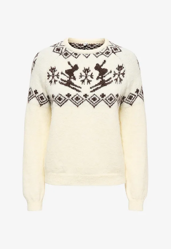 Only - Tröja Onlxmas Alpa Ls O-Neck Knt - Vit