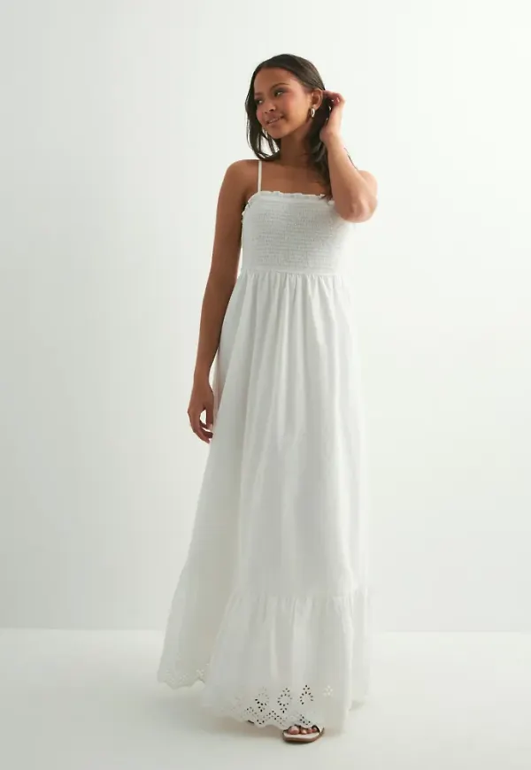 Only - Vit - Onllou Life Emb Smock Ankel Dress P