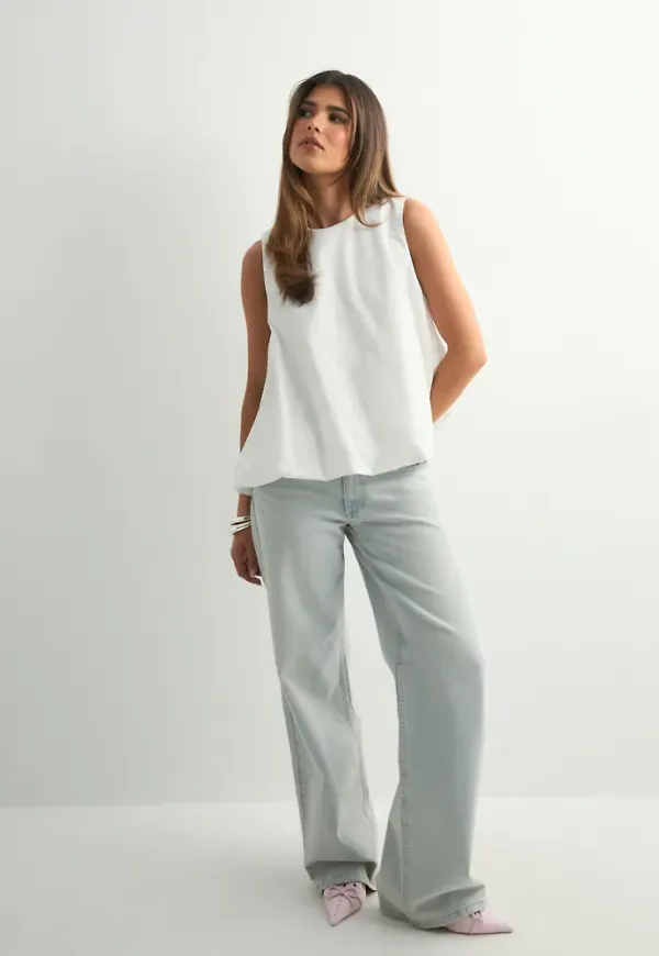 Only - Vit - Onlpiella S/L Baloon Top Wvn