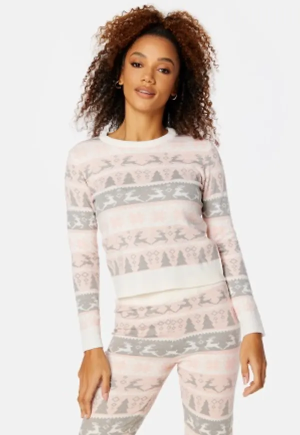 ONLY Xmas Comfy Deer Pullover Crystal Pink Pattern M