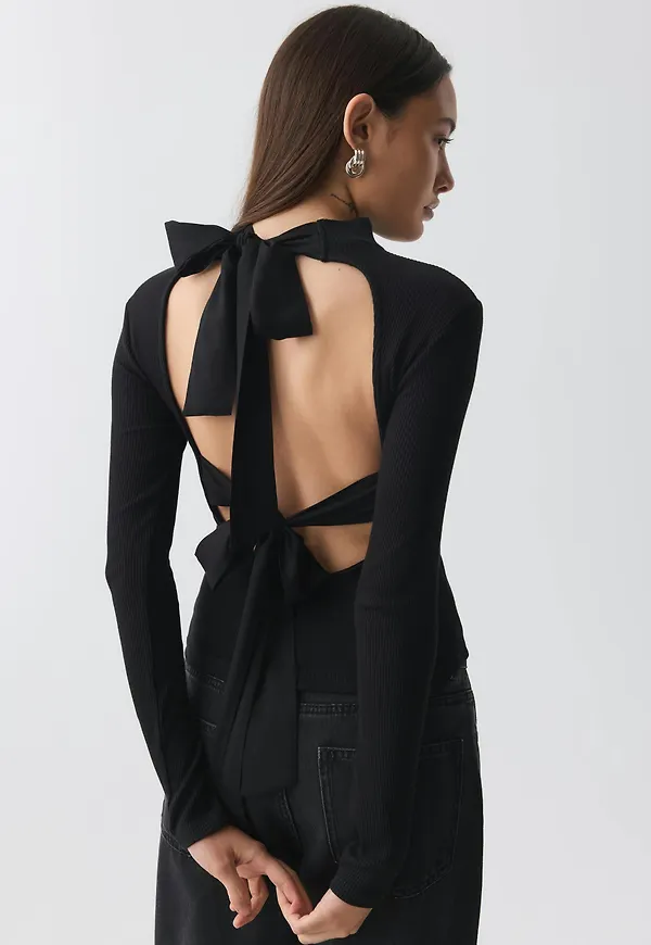 Gina Tricot - Open back top - Långärmade toppar - Svart - XS - Dam