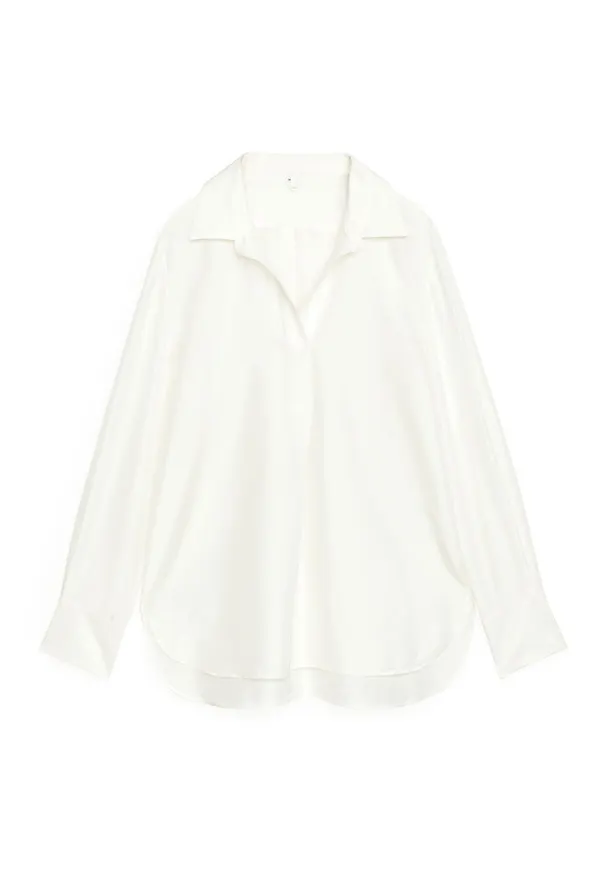 Open Collar Silk Blouse - White