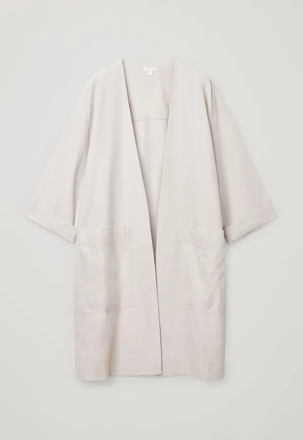 ORGANIC COTTON COLLARLESS OVERCOAT