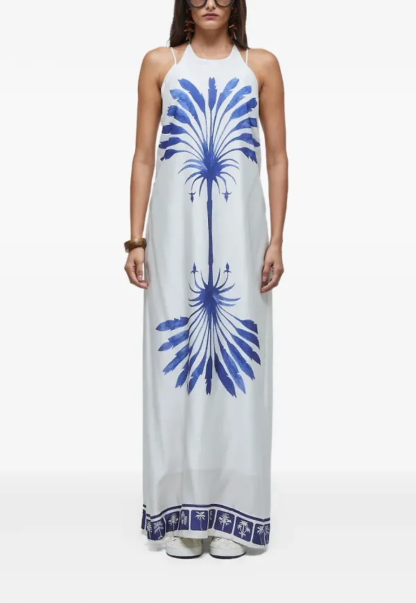 Osklen midiklänning med palmtryck - Vit