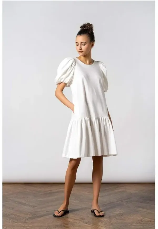 Ossia Puff Dress - Cloud White