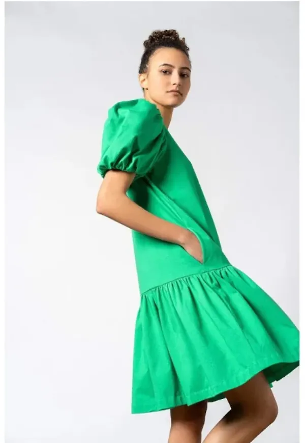Ossia Puff Dress - Grass