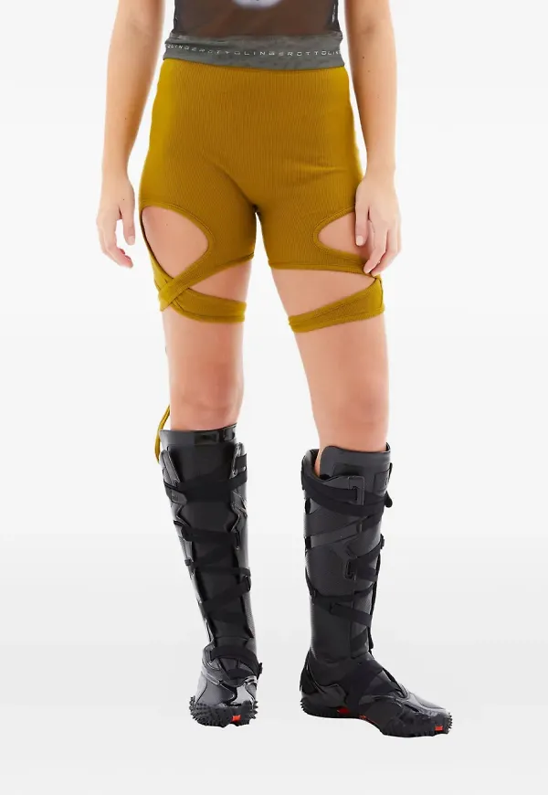 Ottolinger ribbade shorts med knytdetalj - Grön