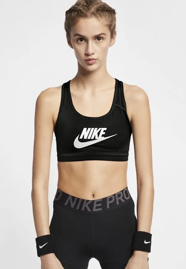 Ovadderad sport-BH med mediumstöd Nike Classic Swoosh Futura för kvinnor - Svart