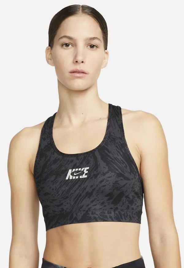 Ovadderad sport-BH Nike Swoosh Icon Clash med mediumstöd och band för kvinnor - Svart
