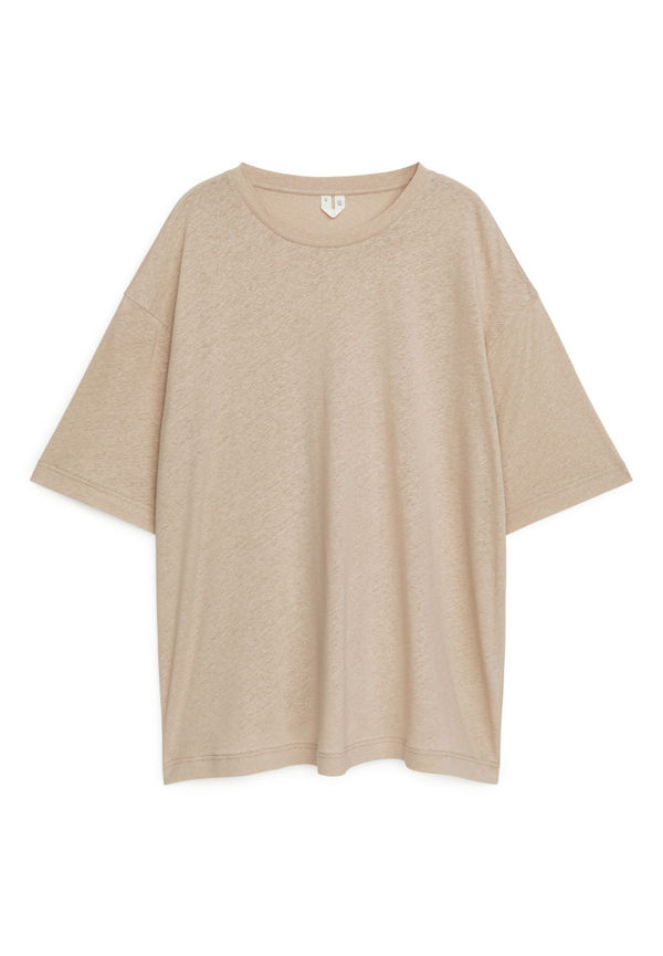 Oversized Cotton Linen T-Shirt - Beige
