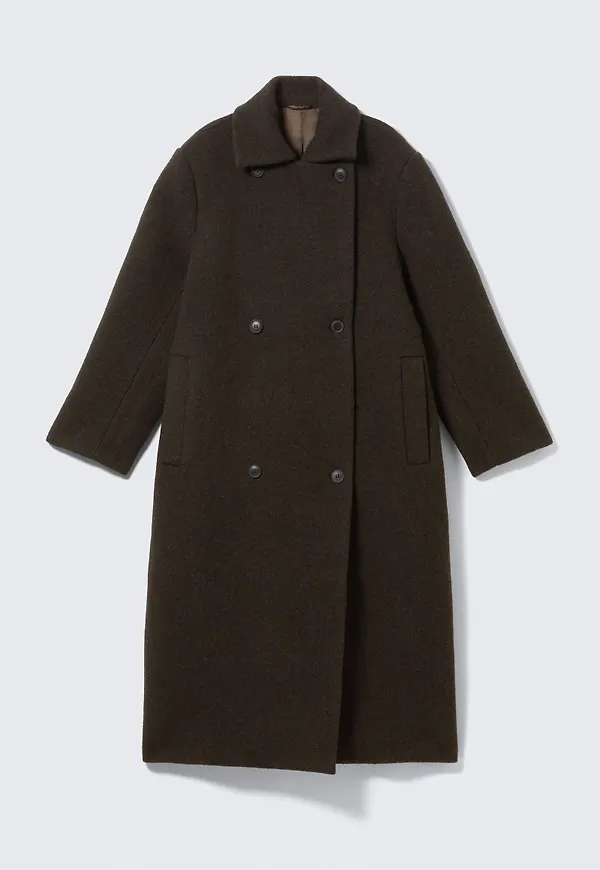 Oversized Double-Breasted Wool Blend Coat