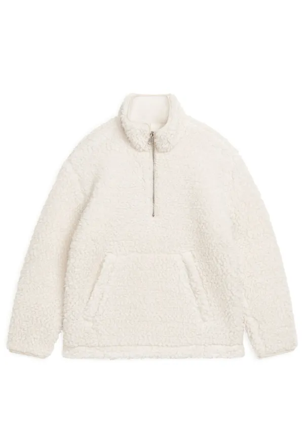 Oversized Half-Zip Pile Jacket - Beige
