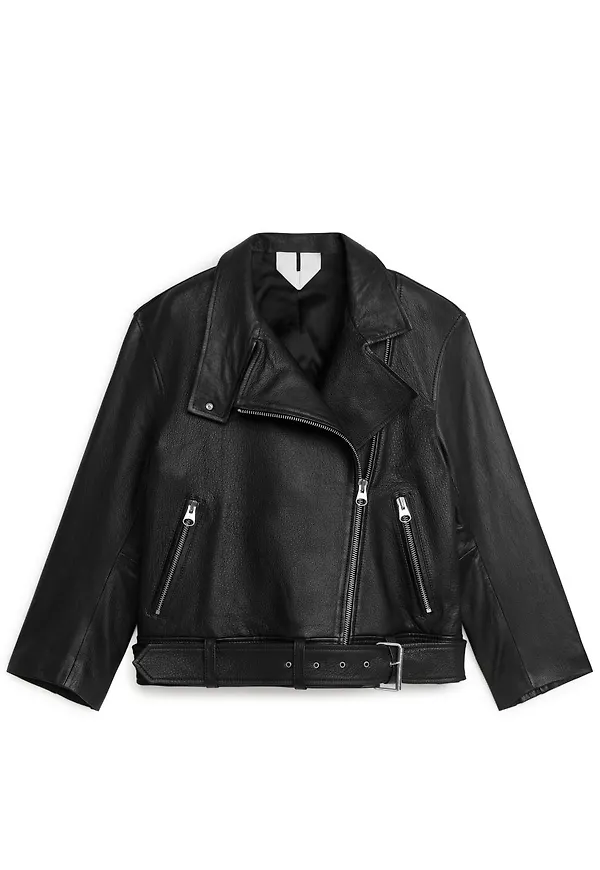Oversized Leather Jacket - Black