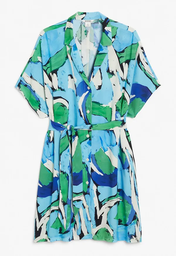 Oversized midi shirt dress with tie belt - Turquoise