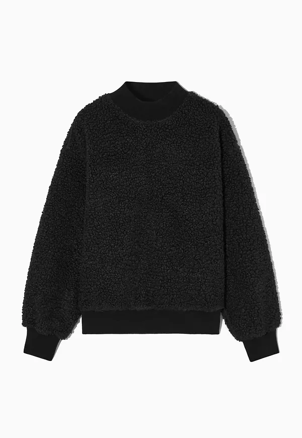 OVERSIZED MOCK-NECK TEDDY SWEATSHIRT