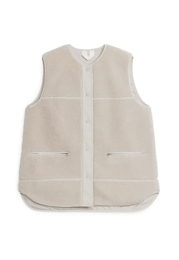 Oversized Pile Vest - Beige