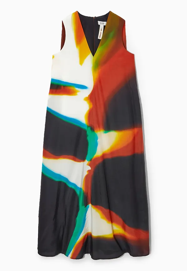 OVERSIZED PRINTED SILK-BLEND MAXI DRESS