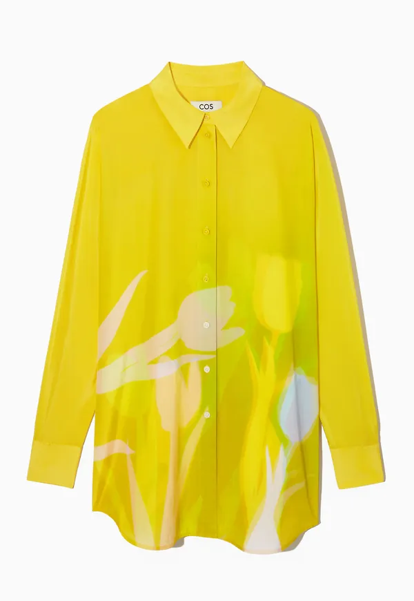 OVERSIZED PRINTED SILK-BLEND SHIRT