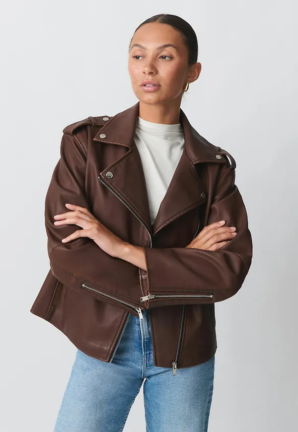 Oversized pu biker jacket