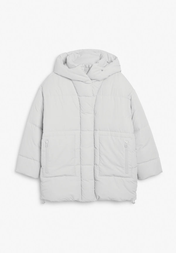 Oversized puffer jacket with hood - Grey