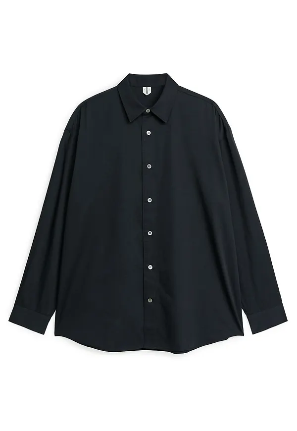 Oversized Satin Shirt - Black