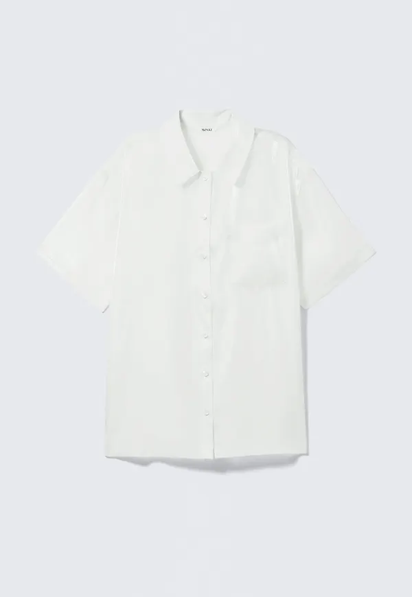 Oversized Short-Sleeved Organza Shirt