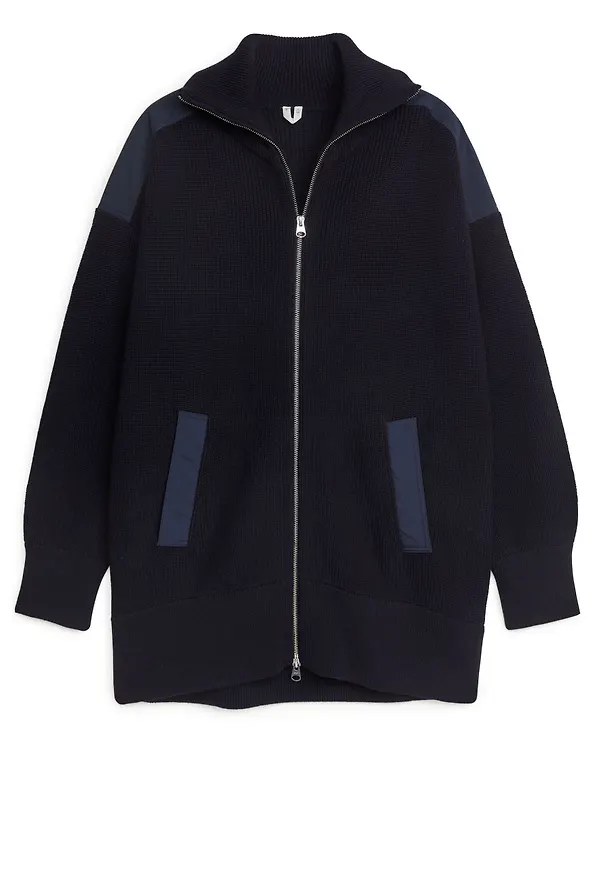 Oversized Wool Cotton Cardigan - Blue