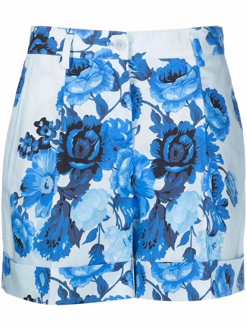 P.A.R.O.S.H. blommiga shorts med hög midja - Blå