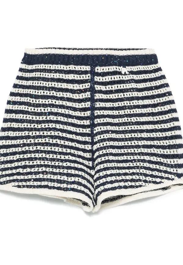 Palm Angels randiga stickade shorts - Blå