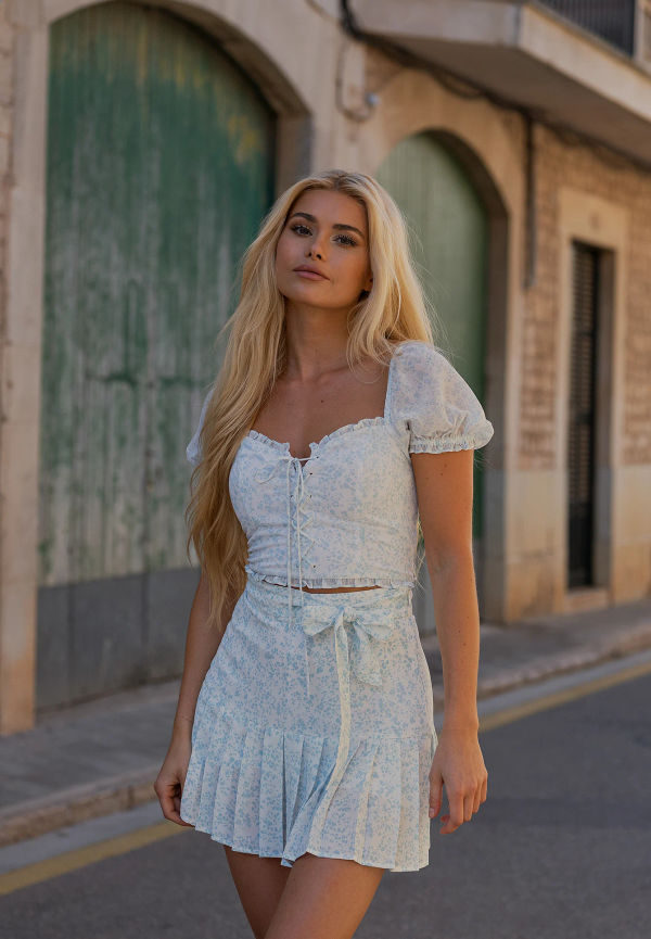 Pamela x NA-KD Reborn Återvunnen croppad topp med snördetalj - Flower
