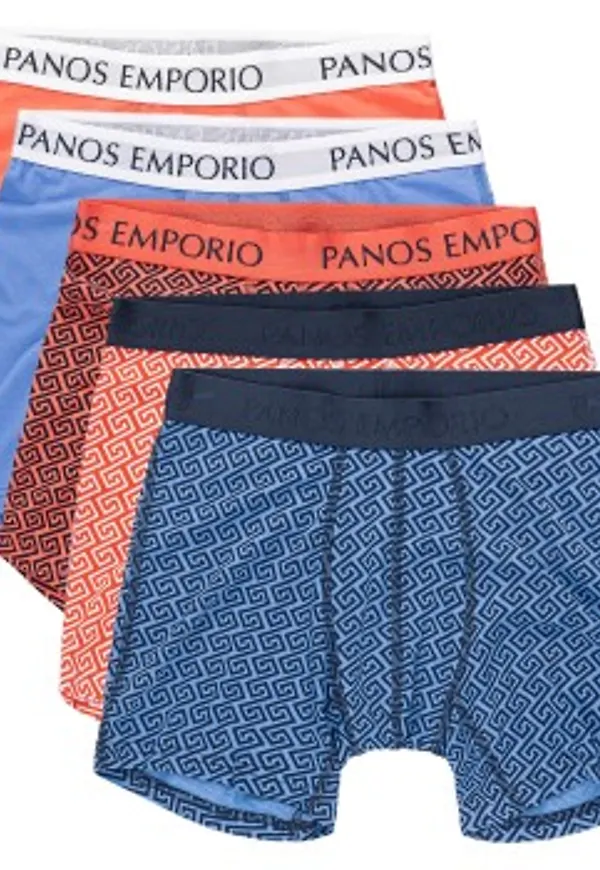Panos Emporio Kalsonger 5P Bamboo Cotton Boxers Orange/Mörkblå Small Herr
