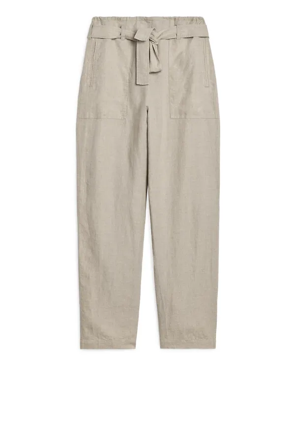 Paperbag Linen Trousers - Beige