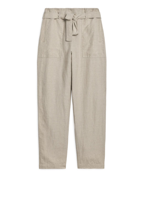 Paperbag Linen Trousers - Beige