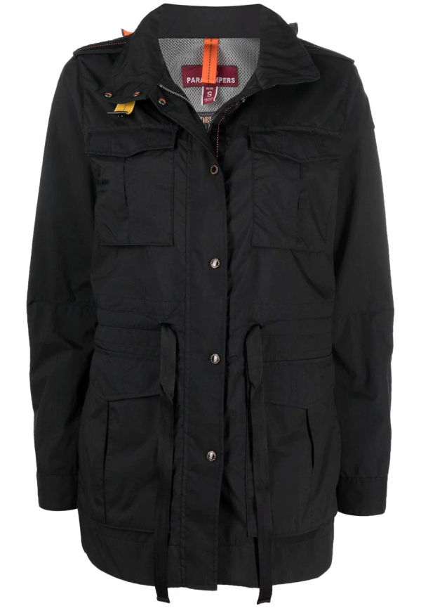 Parajumpers jacka med knytning i midjan och ficka med lock - Svart