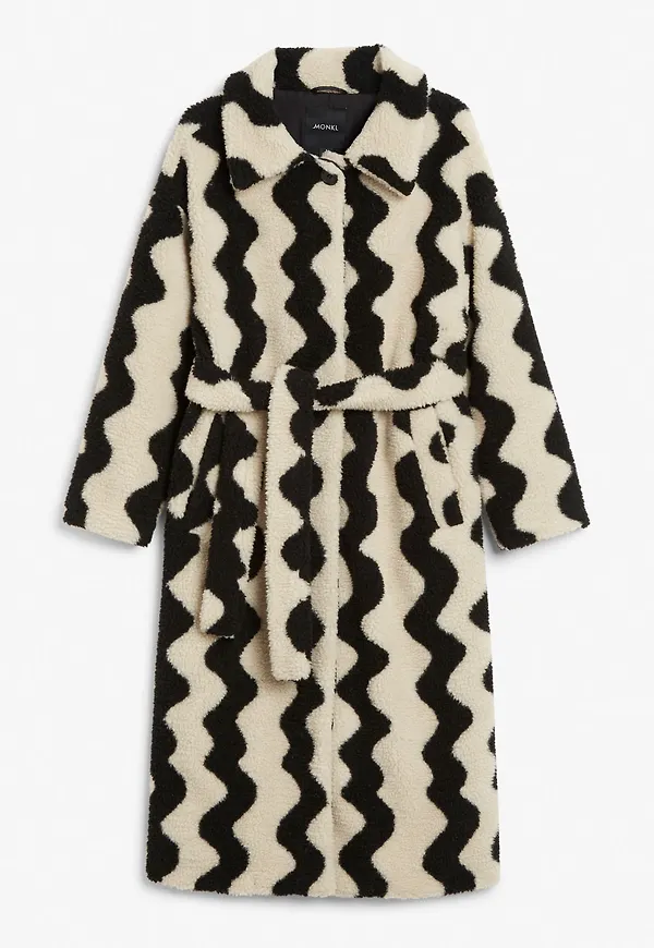 Patterned faux fur coat - Black