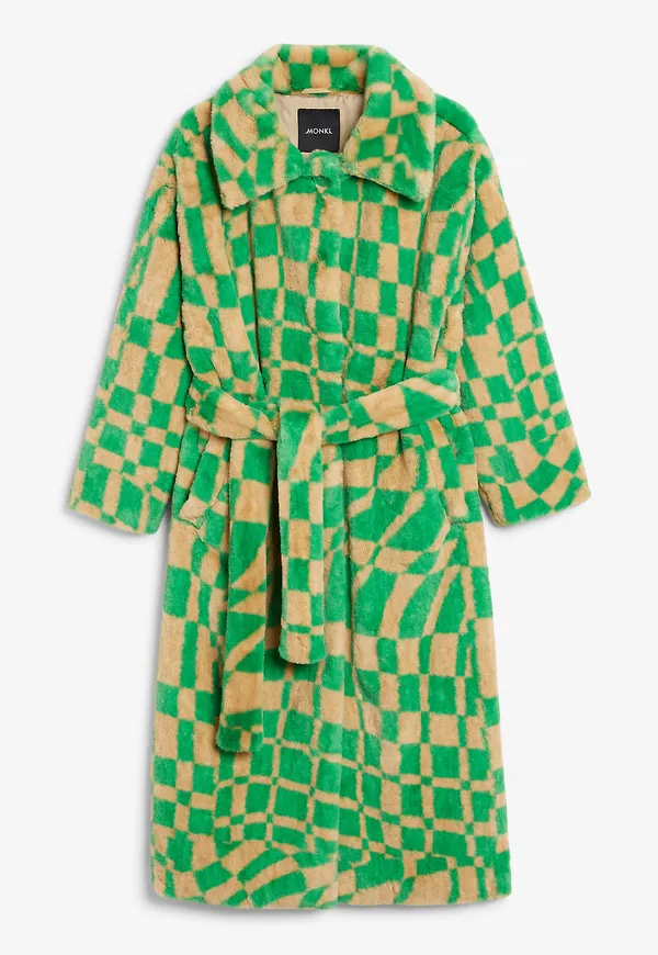 Patterned faux fur coat - Green