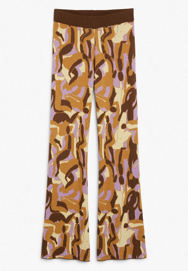 Patterned knit flare trousers - Yellow