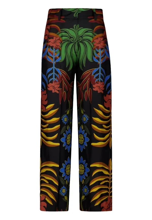 PAULA blommiga sidenbyxor i twill - Svart