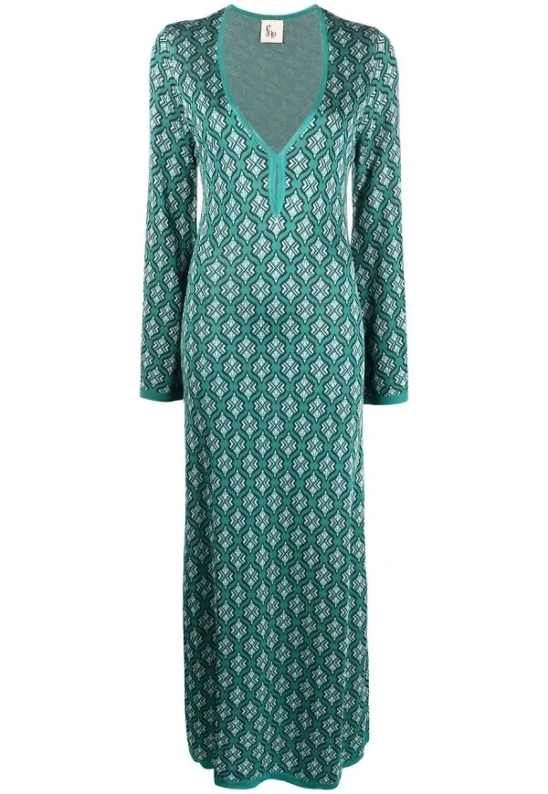 PAULA Malaya klänning i jacquard - Grön