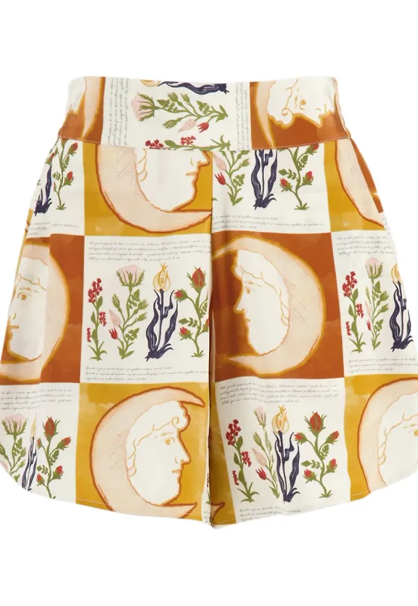 PAULA mönstrade shorts i crêpe - Gul
