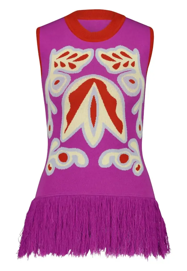 PAULA Tina Bellflower linne i jacquard - Rosa