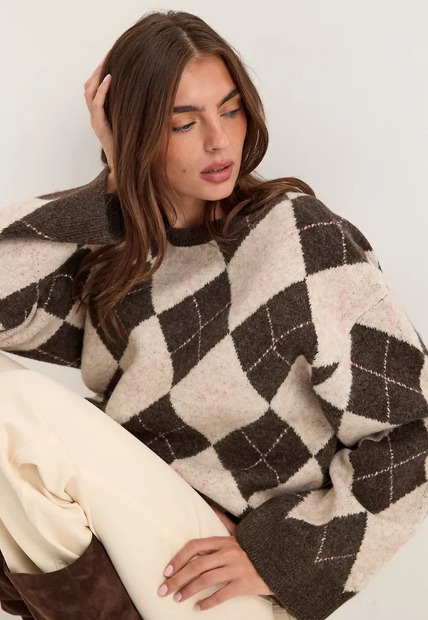 Pcalva Ls Loose O-neck Check Knit