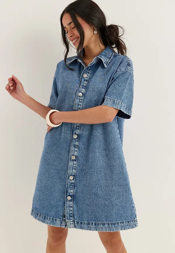 Pcsky Ss A-shape Denim Dress NOOS