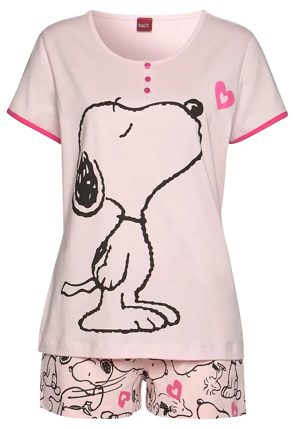 PEANUTS Kort pyjamas rosa / neonrosa / svart